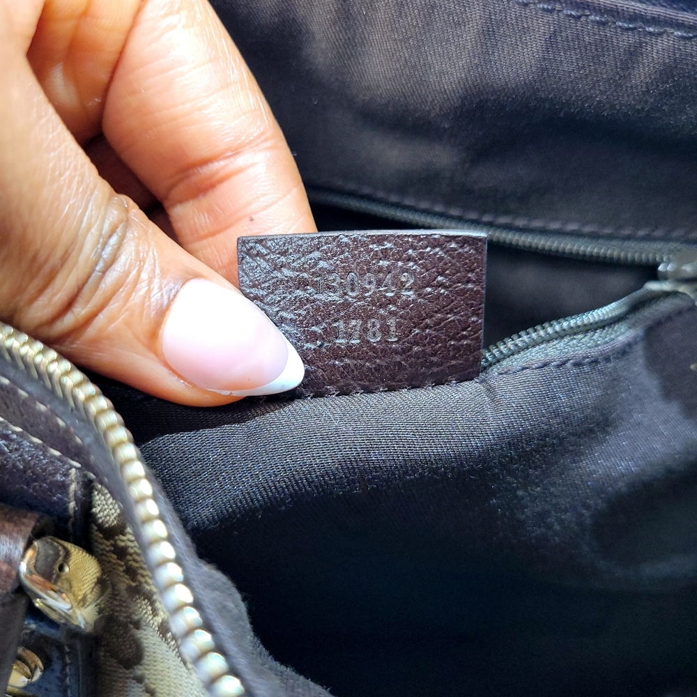 Gucci Beige Logo Canvas and Brown Leather Satchel - Picture 8 of 14